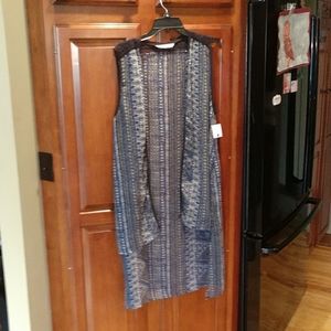 Blue and black duster vest